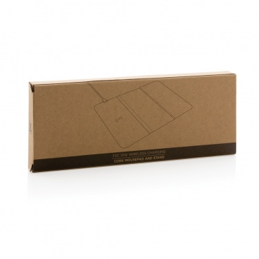 Logo trade promotional items picture of: 10W wireless charging cork mousepad and stand