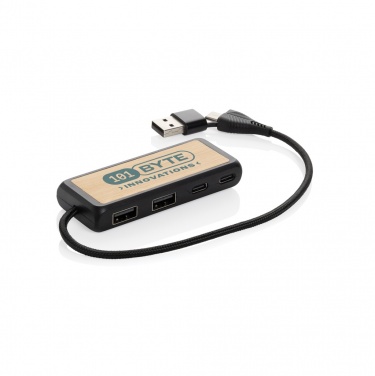 Logo trade corporate gifts image of: Link RCS recycled plastic and bamboo dual Input USB hub