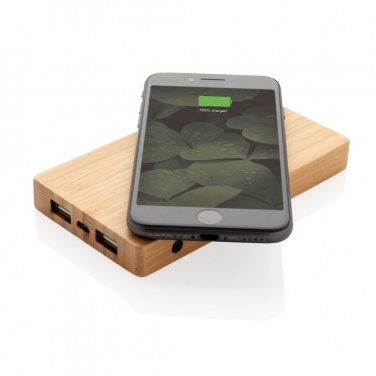 Logo trade promotional items image of: Bamboo 4.000 mAh wireless 5W Powerbank