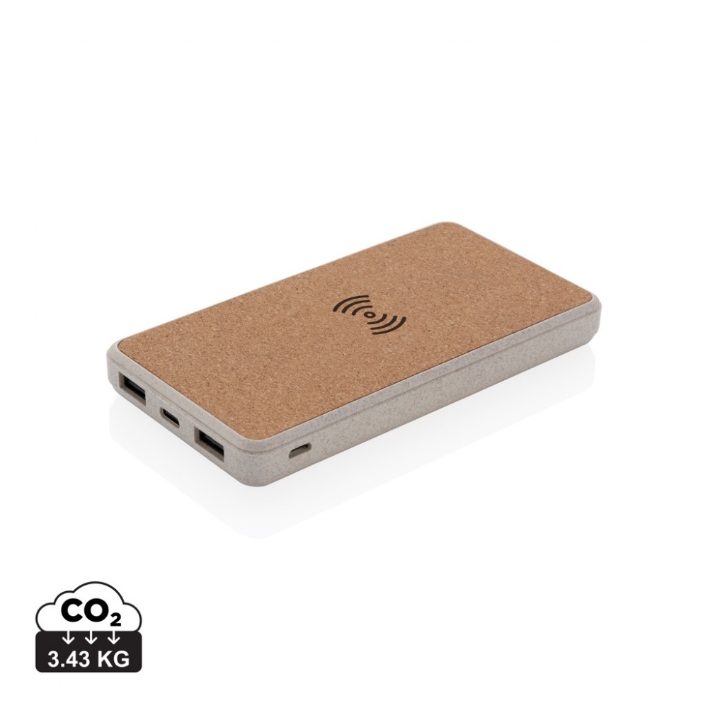 Logo trade promotional merchandise image of: Cork and Wheat Straw 8.000 mAh 5W wireless powerbank