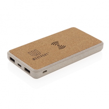 Logo trade promotional merchandise picture of: Cork and Wheat Straw 8.000 mAh 5W wireless powerbank