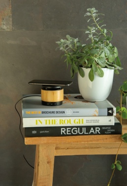 Logo trade promotional merchandise image of: Bamboo wireless charger speaker