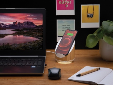 Logo trade promotional gift photo of: Ovate bamboo 5W speaker with 15W wireless charger