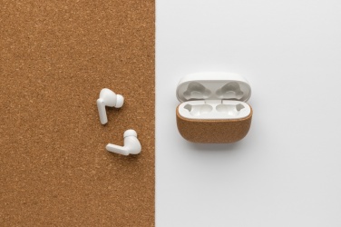 Logo trade promotional items image of: Oregon RCS recycled plastic and cork TWS earbuds