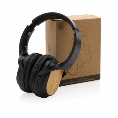 Logo trade promotional merchandise image of: RCS and bamboo Elite Foldable wireless headphone
