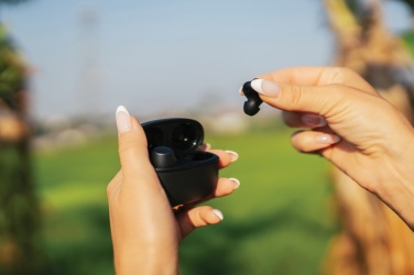 Logo trade promotional giveaway photo of: Terra RCS recycled aluminium wireless earbuds