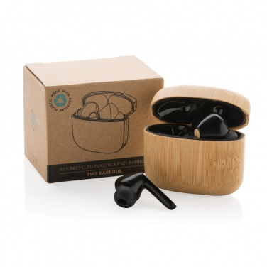 Logotrade promotional merchandise image of: Bamboo TWS earbuds with RCS recycled plastic