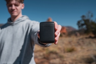 Logo trade promotional giveaways image of: Skywave RCS recycled plastic solar earbuds