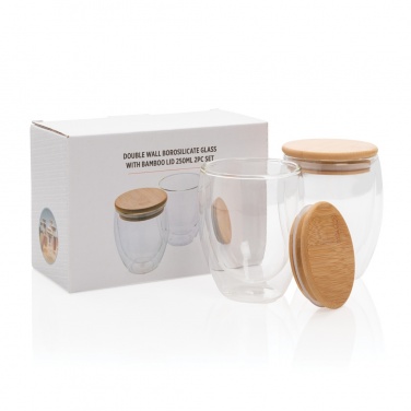 Logo trade corporate gifts picture of: Double wall borosilicate glass with bamboo lid 250ml 2pc set