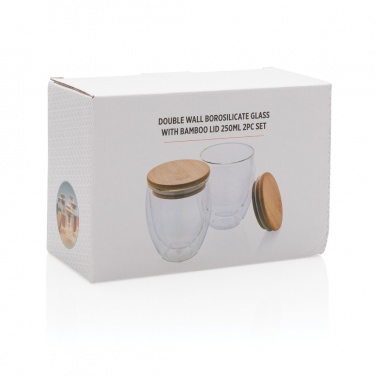 Logo trade promotional giveaways picture of: Double wall borosilicate glass with bamboo lid 250ml 2pc set