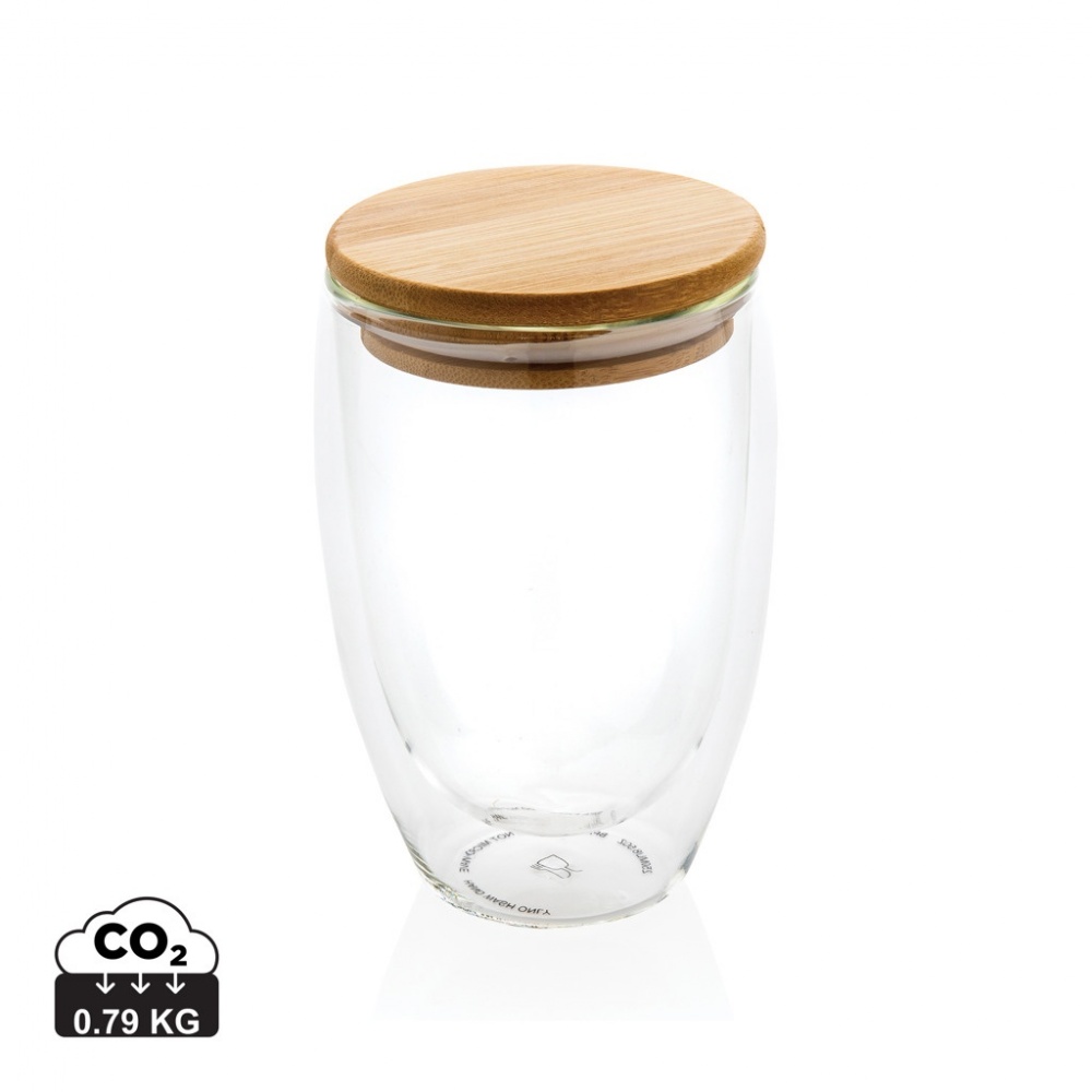 Logotrade promotional items photo of: Double wall borosilicate glass with bamboo lid 350ml