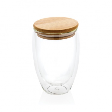 Logo trade promotional gift photo of: Double wall borosilicate glass with bamboo lid 350ml