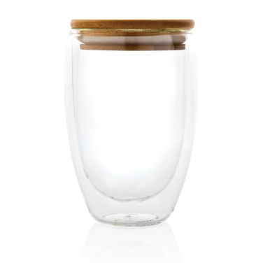 Logo trade corporate gifts picture of: Double wall borosilicate glass with bamboo lid 350ml