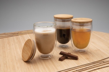 Logotrade advertising product picture of: Double wall borosilicate glass with bamboo lid 350ml