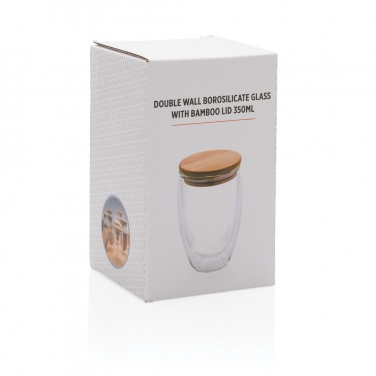 Logo trade advertising product photo of: Double wall borosilicate glass with bamboo lid 350ml