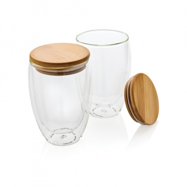 Logo trade promotional merchandise picture of: Double wall borosilicate glass with bamboo lid 350ml 2pc set