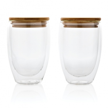 Logo trade promotional giveaway photo of: Double wall borosilicate glass with bamboo lid 350ml 2pc set
