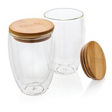 Logotrade promotional merchandise photo of: Double wall borosilicate glass with bamboo lid 350ml 2pc set