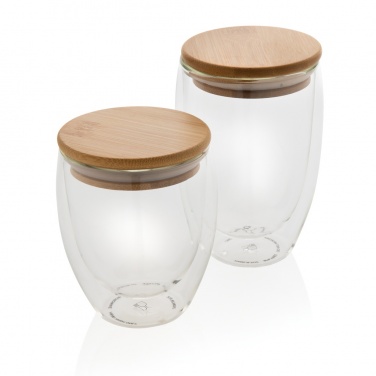 Logotrade promotional items photo of: Double wall borosilicate glass with bamboo lid 350ml 2pc set