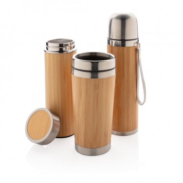 Logo trade promotional items image of: Leak proof bamboo vacuum bottle