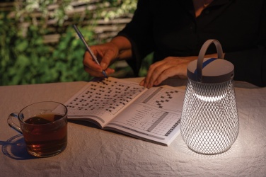 Logo trade promotional merchandise picture of: Aurora RCS recycled plastic USB re-chargeable table lamp