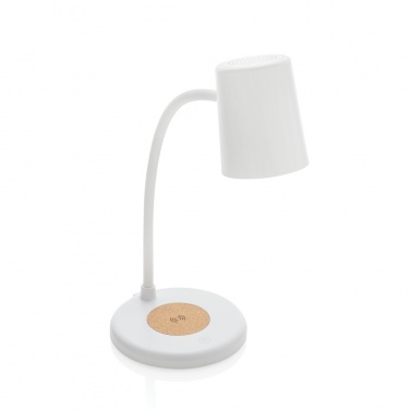 Logo trade advertising products image of: Zenara RCS recycled plastic and cork 15W wireless desk lamp