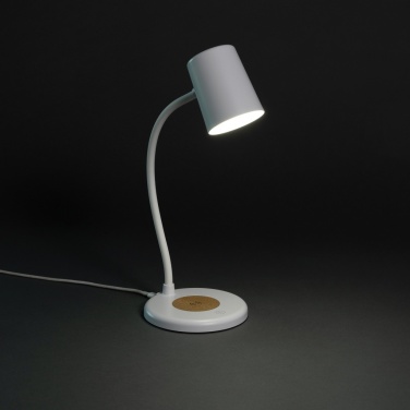 Logotrade business gift image of: Zenara RCS recycled plastic and cork 15W wireless desk lamp