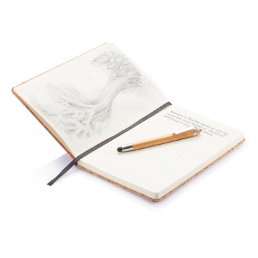 Logo trade promotional items picture of: A5 notebook with bamboo pen including stylus
