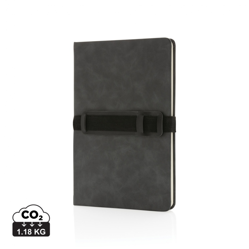 Logo trade corporate gifts picture of: Deluxe hardcover PU notebook A5 with phone and pen holder
