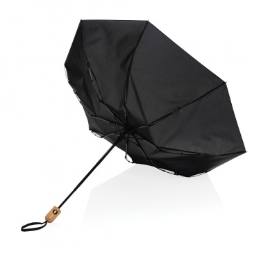 Logo trade business gifts image of: 21" Impact AWARE™ RPET 190T bamboo auto open/close umbrella