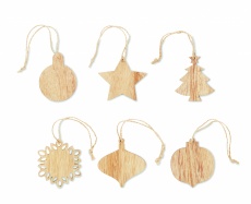 Set of wooden Xmas ornaments