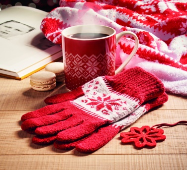 Logo trade business gift photo of: Winter gift mug and gloves set