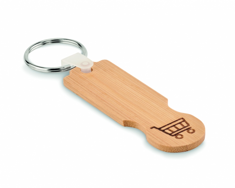 Logo trade promotional merchandise picture of: Bamboo euro token key ring Rauma