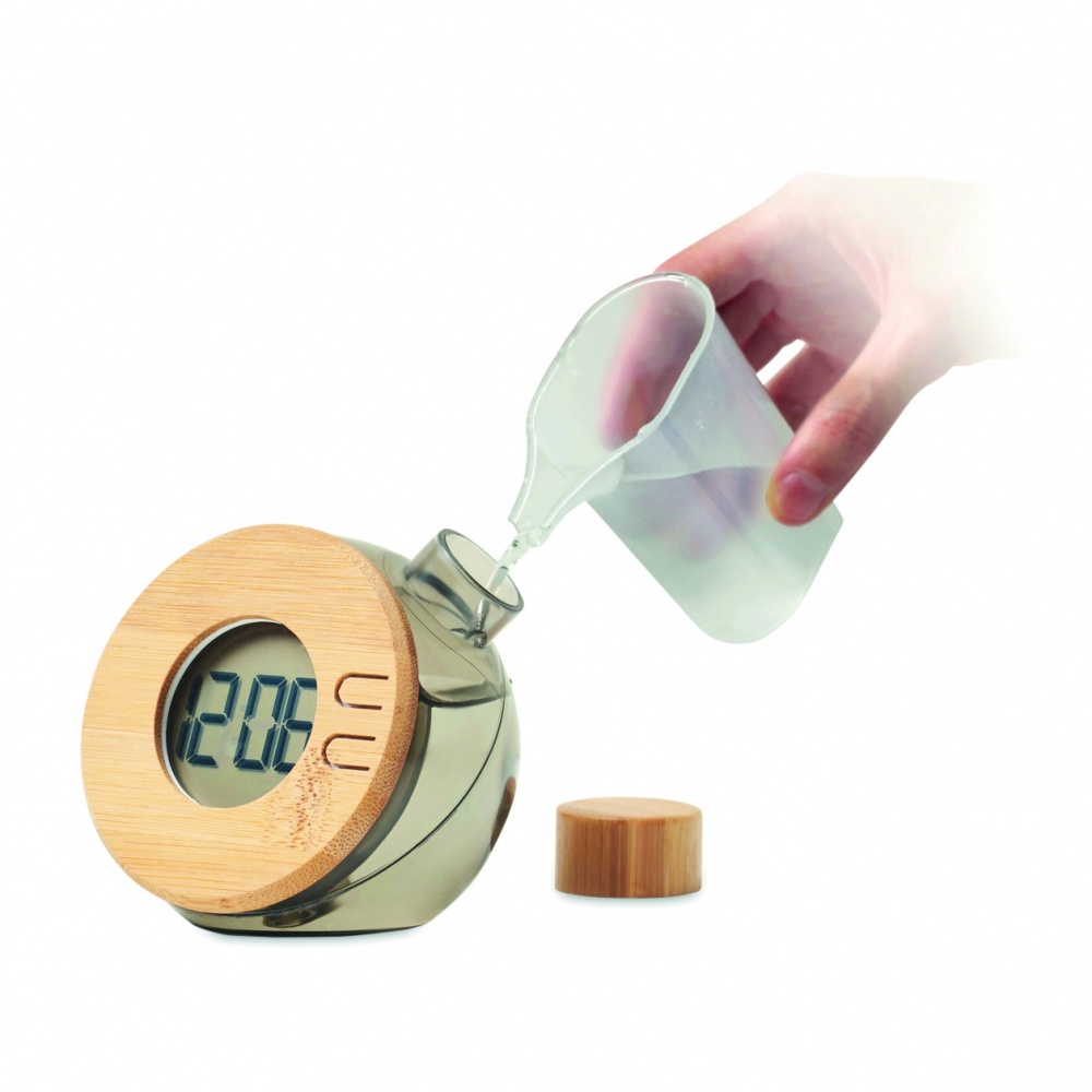 Logo trade corporate gifts image of: Water powered bamboo LCD clock