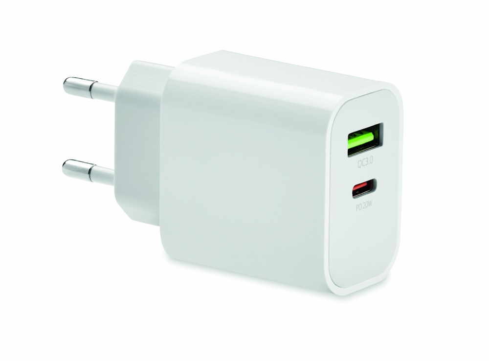 Logotrade promotional gift image of: 18W 2 port USB charger EU plug