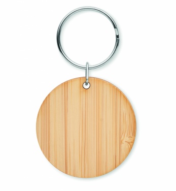 Logo trade promotional merchandise picture of: Round bamboo key ring Pieksämäki