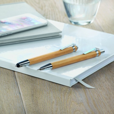 Logo trade business gifts image of: Bamboo pen and pencil set