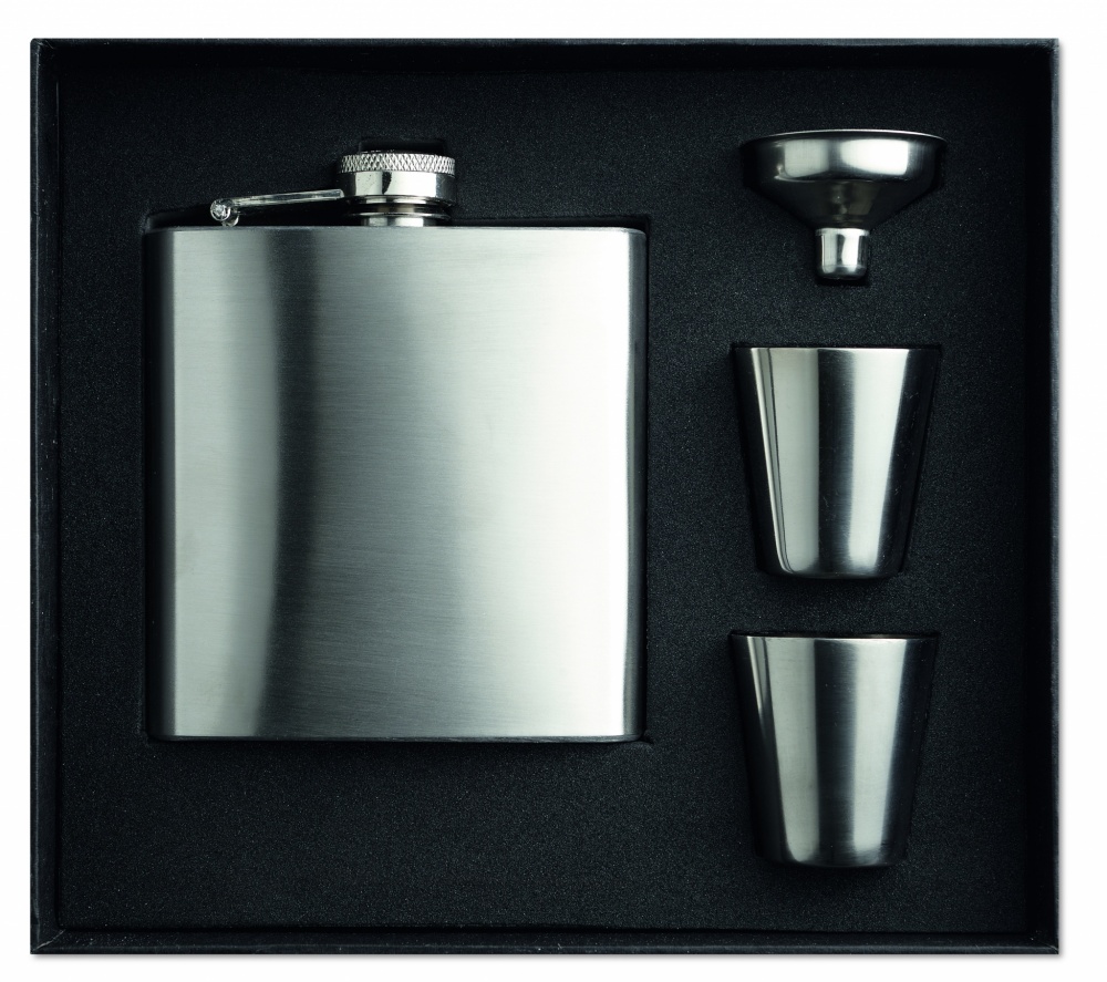 Logotrade promotional giveaway picture of: Slim hip flask w 2 cups set