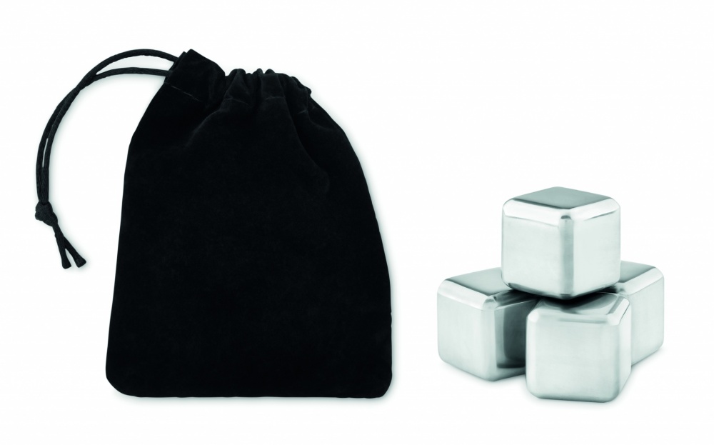 Logo trade promotional gift photo of: Set of 4 SS ice cubes in pouch