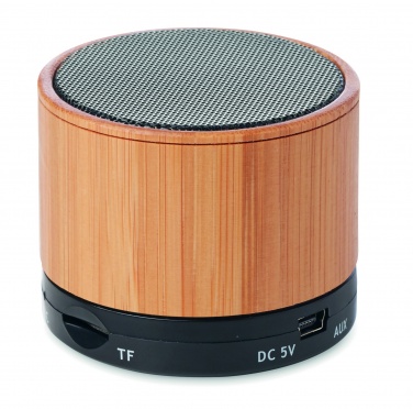 Logo trade promotional product photo of: Round Bamboo wireless speaker