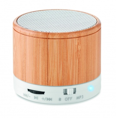 Logo trade promotional giveaways picture of: Round Bamboo wireless speaker