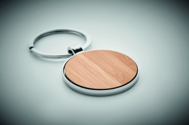 Logo trade business gift photo of: Round key ring metal bamboo Dobele