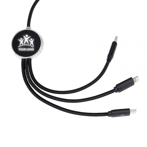 Logo trade corporate gift photo of: 3in1 long cable with elighted logo for engraving, W201TG