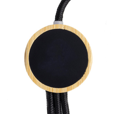 Logo trade promotional giveaways image of: 3-in-1 cable with elighted logo in a wooden casing, LH-ZMU06