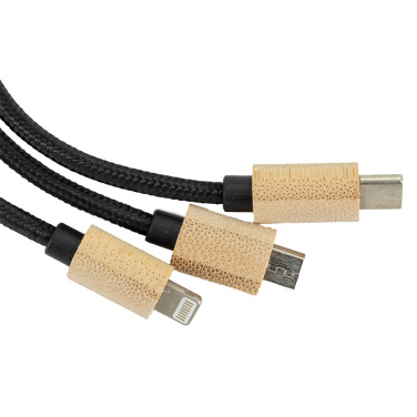 Logo trade promotional item photo of: 3-in-1 cable with elighted logo in a wooden casing, LH-ZMU06