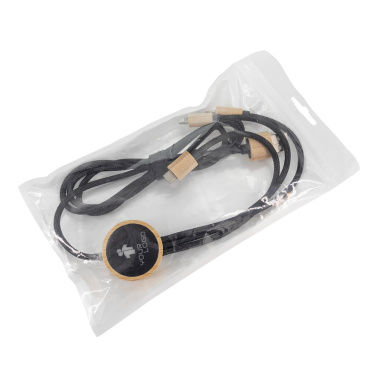 Logo trade promotional merchandise photo of: 3-in-1 cable with elighted logo in a wooden casing, LH-ZMU06