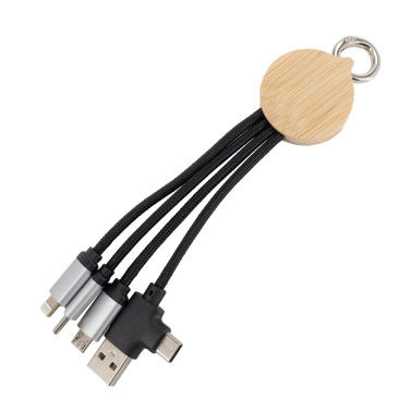 Logotrade promotional merchandise image of: 4-in-1 cable with elighted logo in a wooden casing, LH-ZMU05