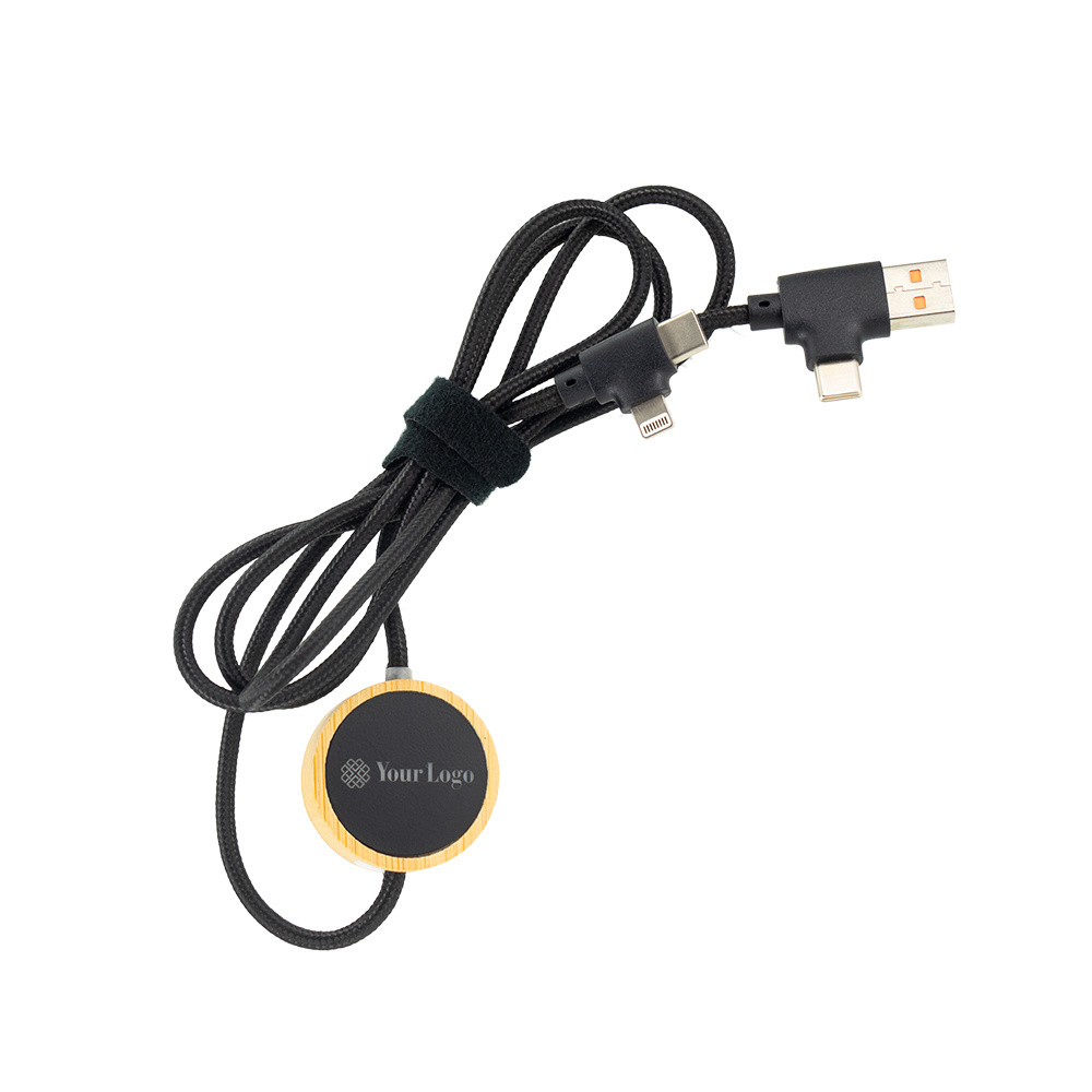 Logo trade promotional giveaway photo of: 4in1 long wooden cable with elighted logo for engraving