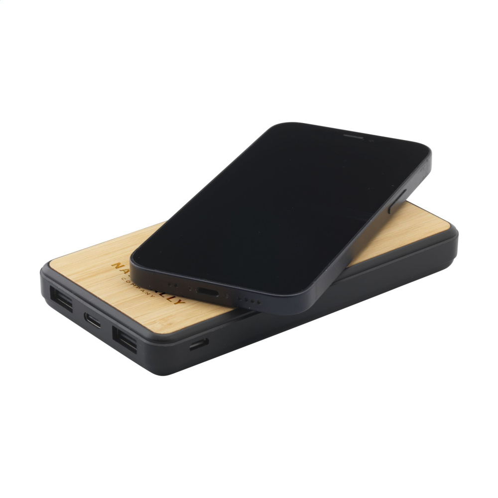 Logo trade promotional merchandise image of: Boru Bamboo RCS Recycled ABS Powerbank Wireless Charger