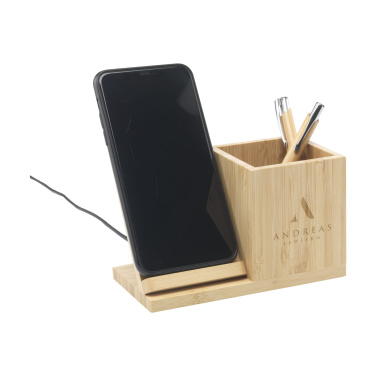Logo trade promotional product photo of: Bamboo Boss 15W charger/pen holder
